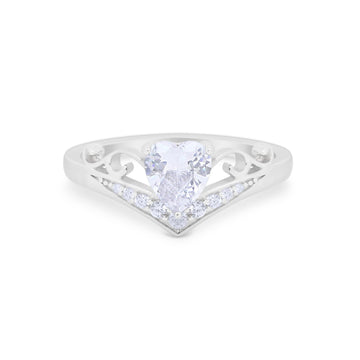 Heart Filigree Thumb Ring Round Simulated Cubic Zirconia 925 Sterling Silver
